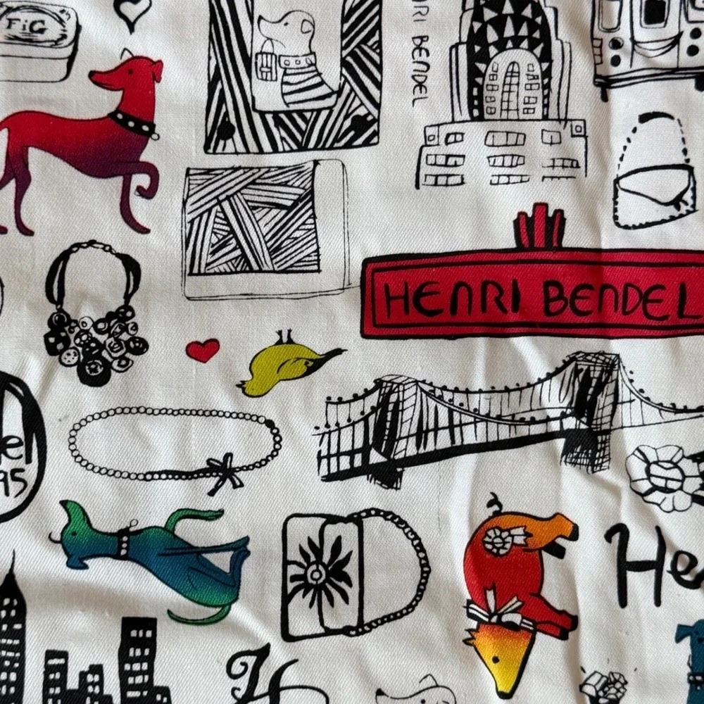 Henri Bendel Doodle Print Laundry Bag Travel Packable White Cotton NYC Rare
